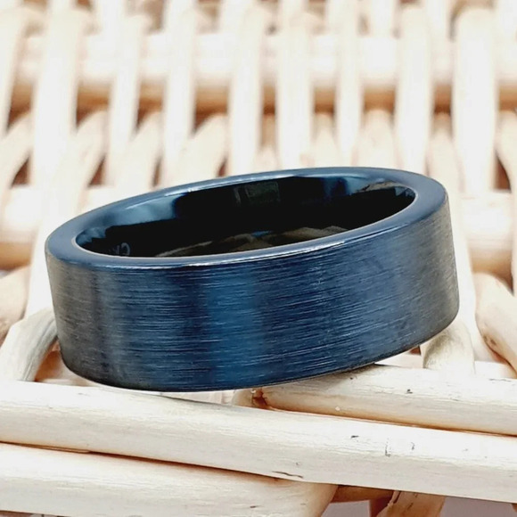 "Pipe Cut Brushed Black Tungsten Wedding Ring, GALTUN232 - Picture 2 of 5